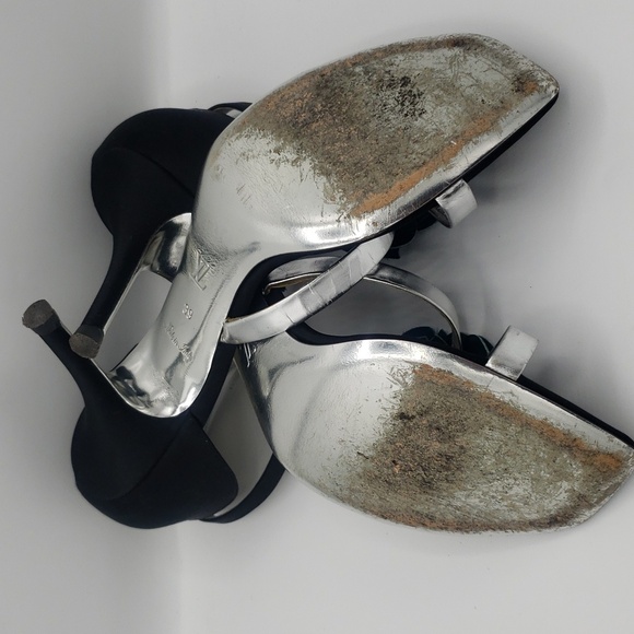 LOUIS VUITTON SIZE 39 OR US 9 COLOR BLACK SATIN SILVER LEATHER AQUA BLUE USED 2X - Picture 12 of 14